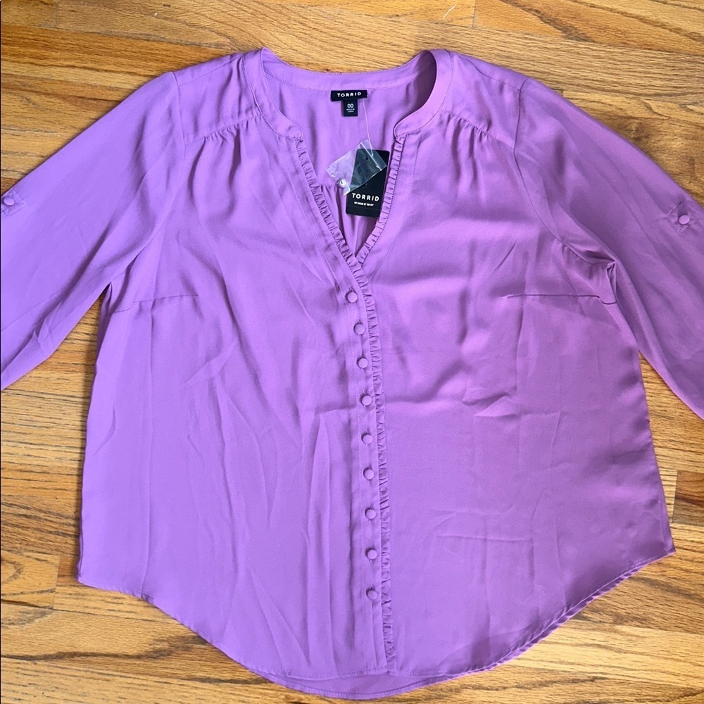 Torrid Purple Button-Front Blouse - Picture 3 of 7
